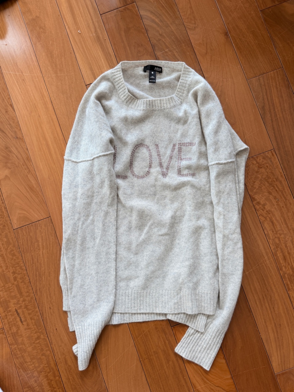 Cozy Light Gray Cashmere ‘LOVE' Sweater